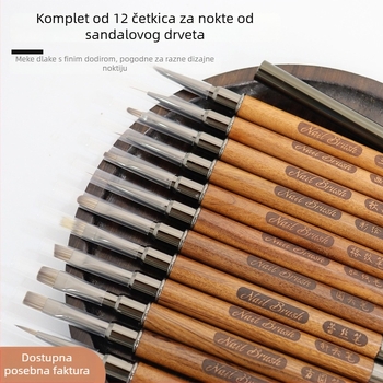 Četkica za nokte s drvenom drškom, prenosiva, set od 12 kom., izgravirana olovka i olovka za razmazivanje za umjetnost noktiju