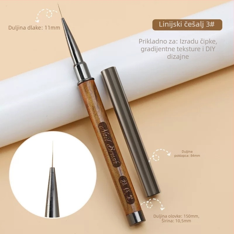 Četkica za nokte s drvenom drškom, prenosiva, set od 12 kom., izgravirana olovka i olovka za razmazivanje za umjetnost noktiju