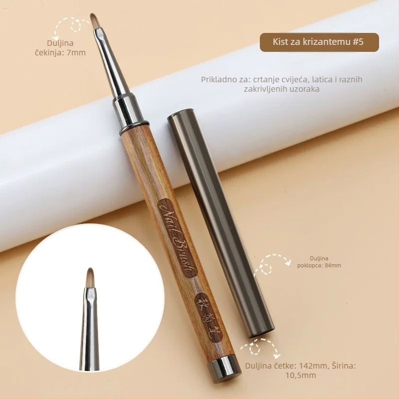 Četkica za nokte s drvenom drškom, prenosiva, set od 12 kom., izgravirana olovka i olovka za razmazivanje za umjetnost noktiju