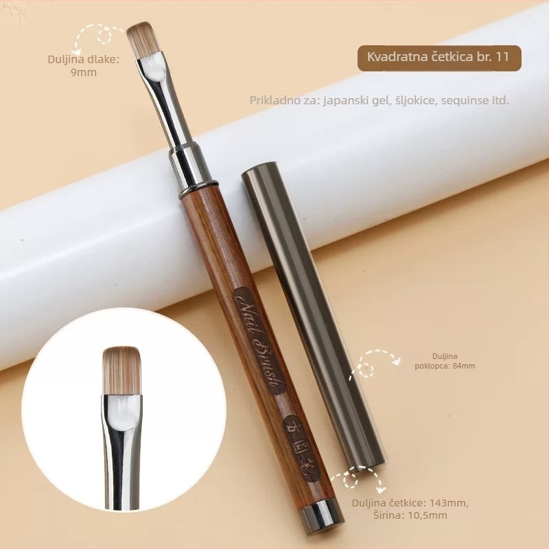 Četkica za nokte s drvenom drškom, prenosiva, set od 12 kom., izgravirana olovka i olovka za razmazivanje za umjetnost noktiju