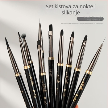 Set od 10 četkica za nokte za crtanje noktiju, elegantan crno-zlatni dizajn