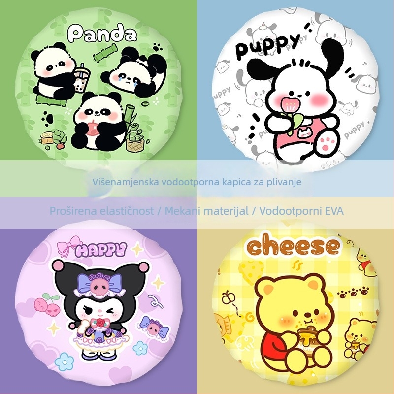 Tuš kapa s karikaturom, vodootporna, dvostruko slojevita, PVC, višekratna uporaba, mogućnost prilagođavanja