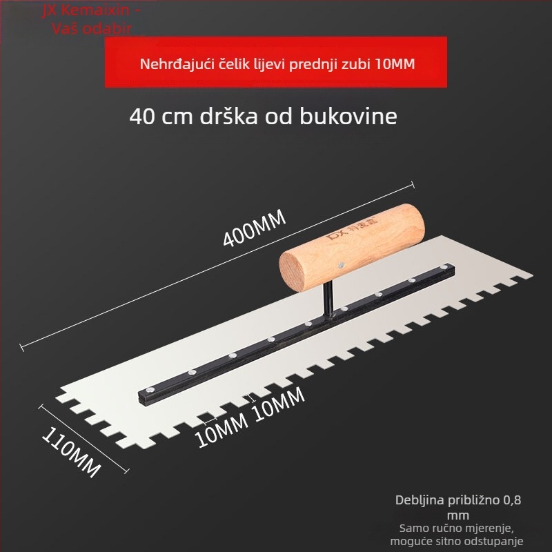 Zubna špatula za keramičke pločice i žbukanje, kvadratni i nazubljeni zubi, debljina 0,8 mm, marke Kemaixin