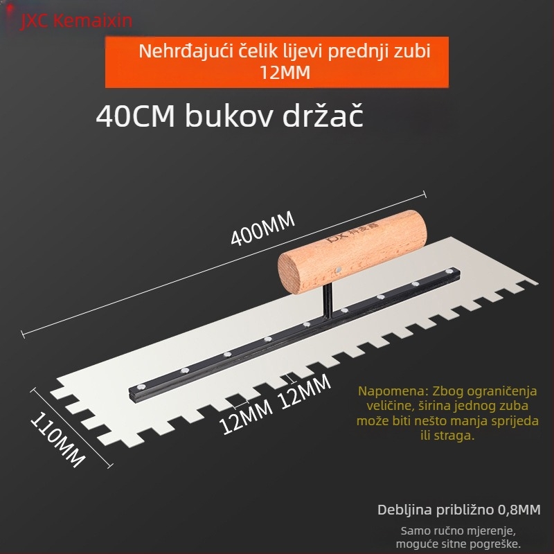 Zubna špatula za keramičke pločice i žbukanje, kvadratni i nazubljeni zubi, debljina 0,8 mm, marke Kemaixin