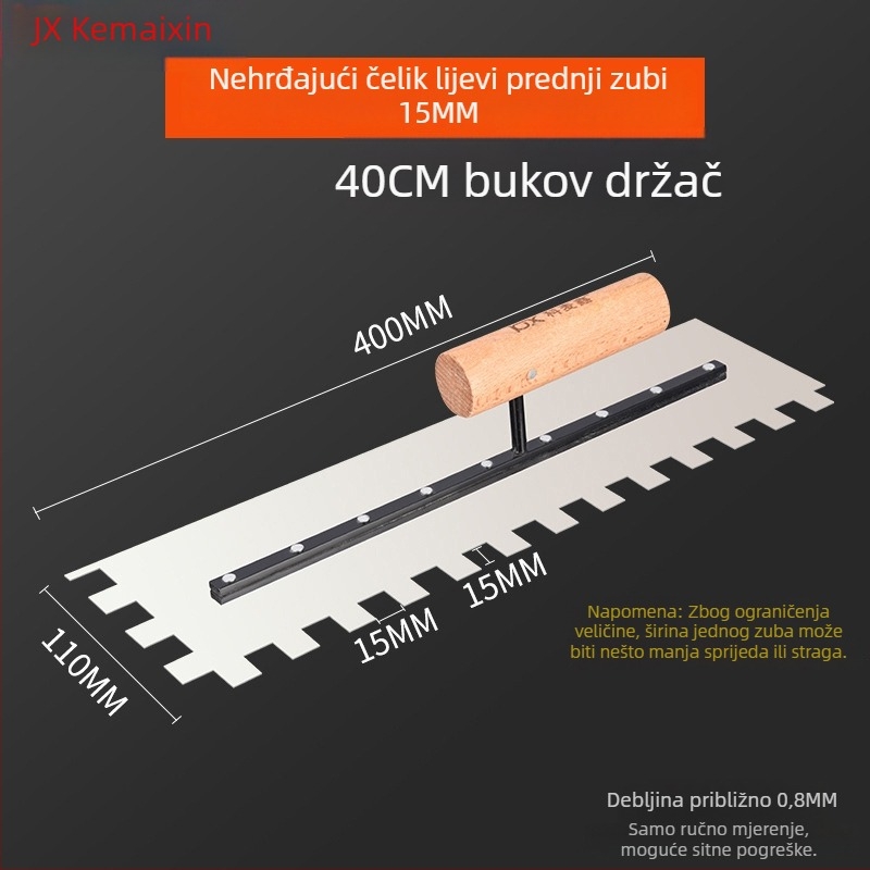 Zubna špatula za keramičke pločice i žbukanje, kvadratni i nazubljeni zubi, debljina 0,8 mm, marke Kemaixin