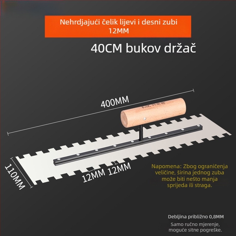 Zubna špatula za keramičke pločice i žbukanje, kvadratni i nazubljeni zubi, debljina 0,8 mm, marke Kemaixin