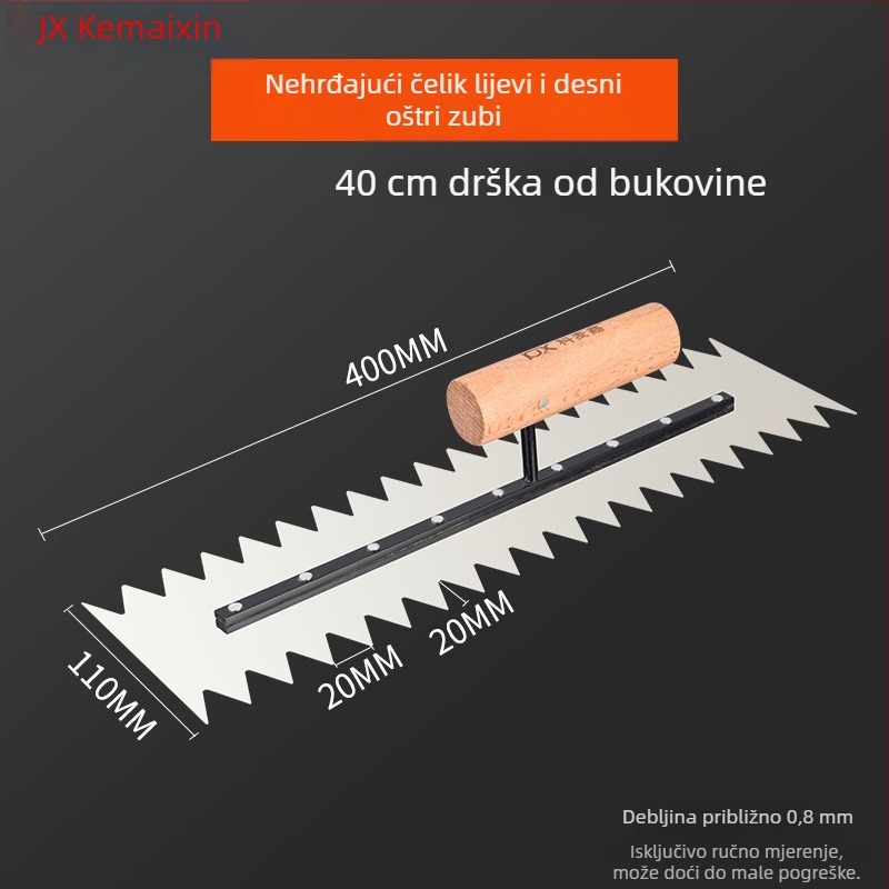 Zubna špatula za keramičke pločice i žbukanje, kvadratni i nazubljeni zubi, debljina 0,8 mm, marke Kemaixin