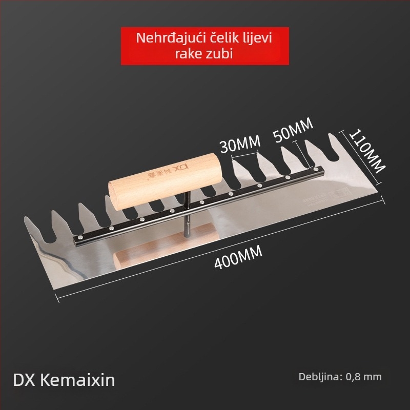 Zubna špatula za keramičke pločice i žbukanje, kvadratni i nazubljeni zubi, debljina 0,8 mm, marke Kemaixin
