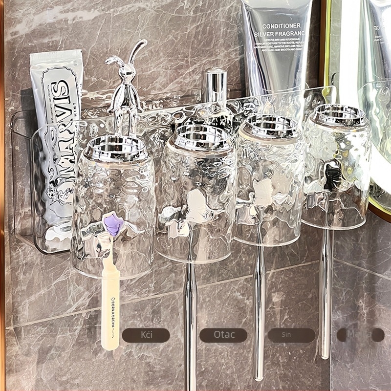 Držač za četkice za zube, zidni bez bušenja, s usisnim zahvatom, plastični, skladištenje i istiskivanje paste za zube, ledeni uzorak