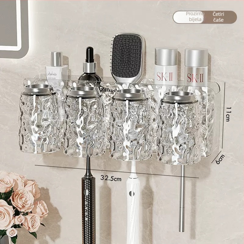 Držač za četkice za zube, zidni bez bušenja, s usisnim zahvatom, plastični, skladištenje i istiskivanje paste za zube, ledeni uzorak