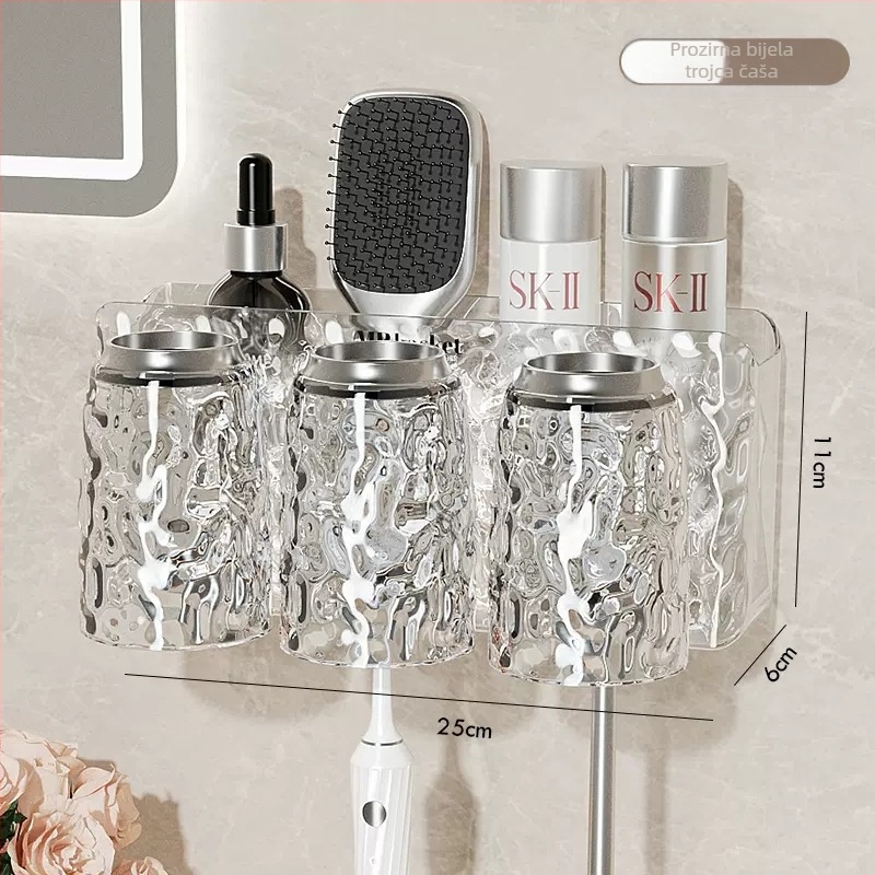 Držač za četkice za zube, zidni bez bušenja, s usisnim zahvatom, plastični, skladištenje i istiskivanje paste za zube, ledeni uzorak