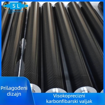 Karbonski valjak za visokoprecizne strojeve – lagan, karbonska cijev s aluminijskom glavom osovine i ležajnim otvorom; promjer valjka φ0,4 m, promjer osovine φ20 mm, debljina stijenke ~2 mm, površina premazana