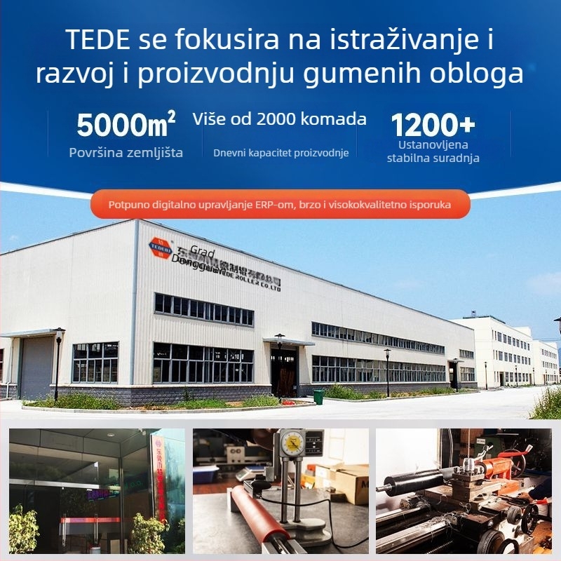 Vanjski gumeni valjak s gumiranim premazom i nehrđajućim čeličnim cijevima; prilagodljivi Td3658, Ted; gumeni materijali: butil, nitril, poliuretan i silikon.