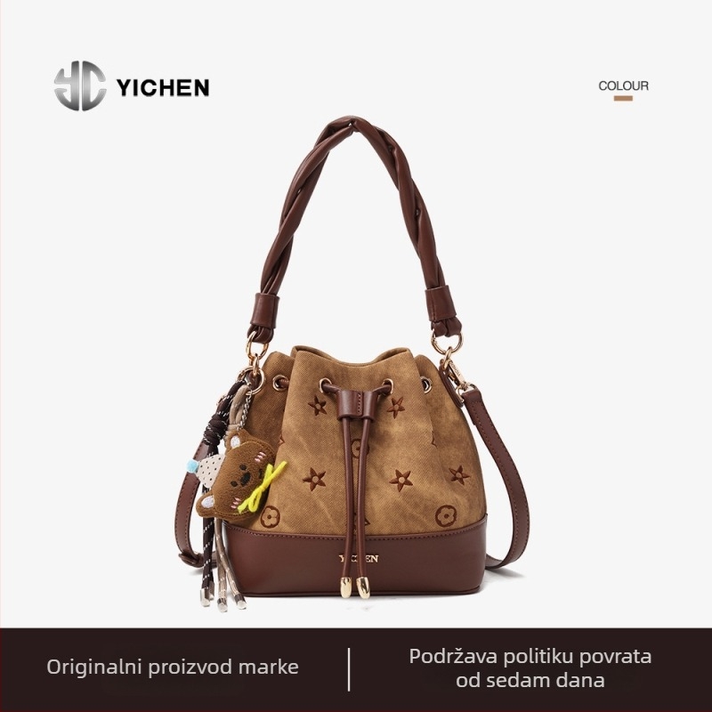 Yichen bucket bag cilindričnog oblika, PU materijal, zatvaranje šnuralom, unutarnja džep za telefon, dvostruka naramenica, svakodnevna upotreba, jesen 2024