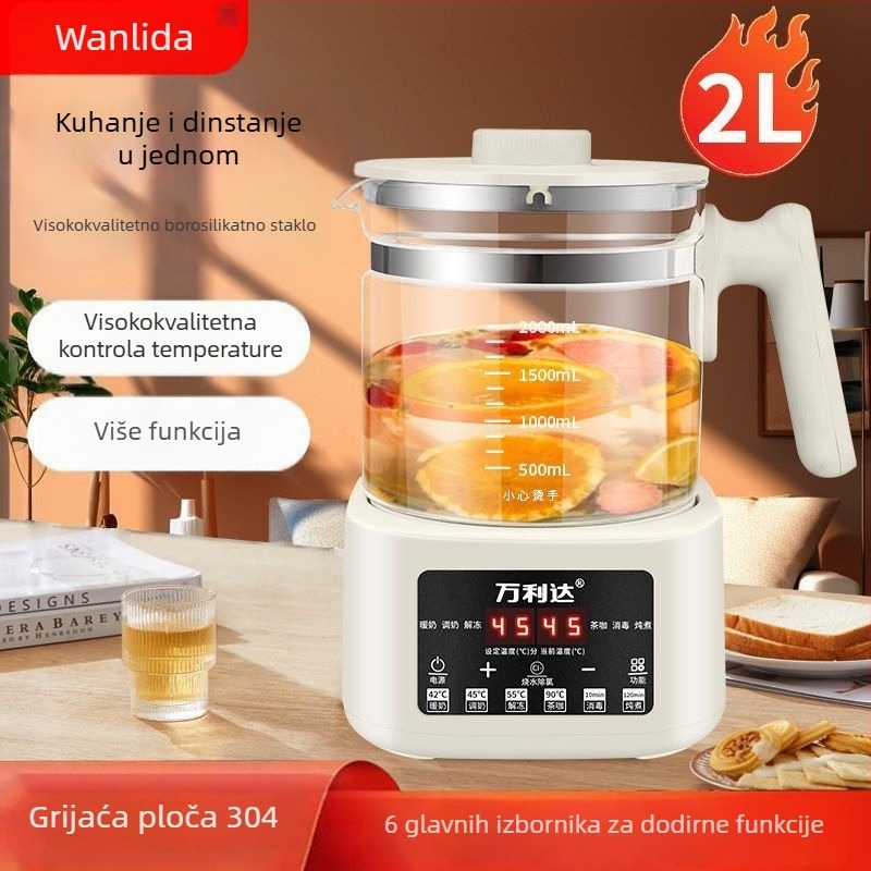 Wanlida Kanta za zdravlje – stakleno tijelo, kapacitet 2–3 L, 800 W, 220 V, dodirno upravljanje, tlakovni termostat, funkcija kuhanja/infuzije