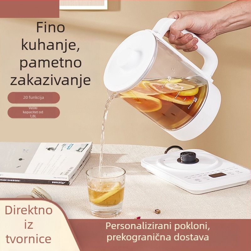 Stakleni električni čajnik za zdravlje, kompaktni 1,5–2 L, višefunkcionalan, zadržavanje topline, priprema čajeva i cvjetnih čajeva