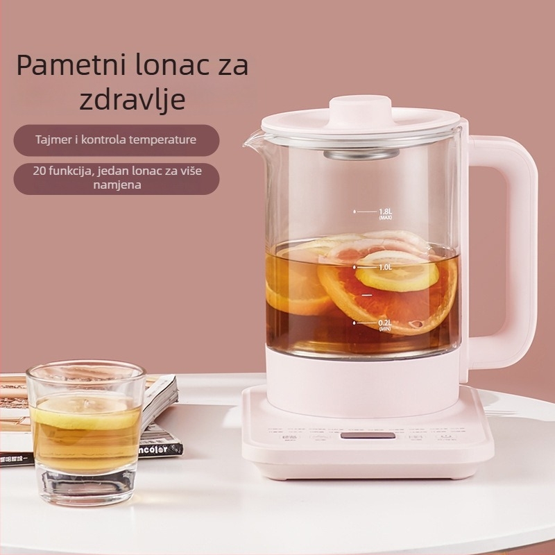Stakleni električni čajnik za zdravlje, kompaktni 1,5–2 L, višefunkcionalan, zadržavanje topline, priprema čajeva i cvjetnih čajeva