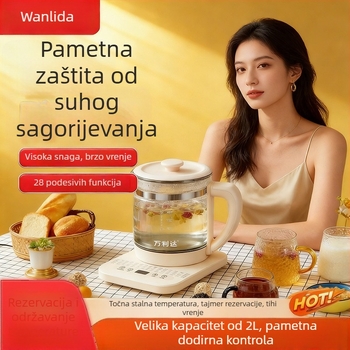 Wanlida Električni lonac za zdravlje, 1,5–2 L, stakleno tijelo, 220 V, 500–1000 W, digitalni termostat