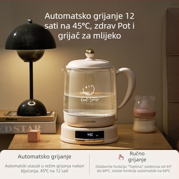 Električni čajnik YS11, kapacitet 1–1,5 L, napajanje 220 V, snaga 500–1000 W, kućište od borosilikatnog stakla, elektronički termostat, upravljanje mikroprocesorom