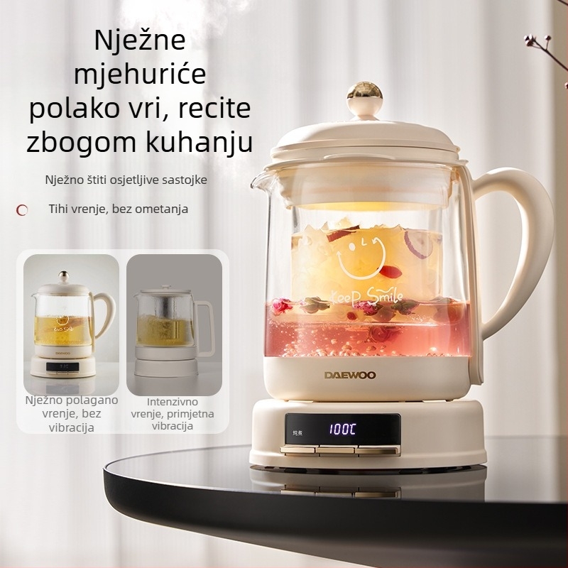 Električni čajnik YS11, kapacitet 1–1,5 L, napajanje 220 V, snaga 500–1000 W, kućište od borosilikatnog stakla, elektronički termostat, upravljanje mikroprocesorom