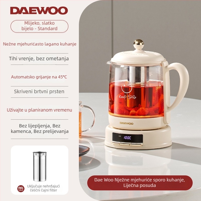 Električni čajnik YS11, kapacitet 1–1,5 L, napajanje 220 V, snaga 500–1000 W, kućište od borosilikatnog stakla, elektronički termostat, upravljanje mikroprocesorom