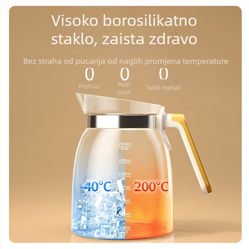 Staklena zdravstvena posuda za čaj s digitalnim termostatom, kapacitet 1,5–2 L, 220V, 500–1000W