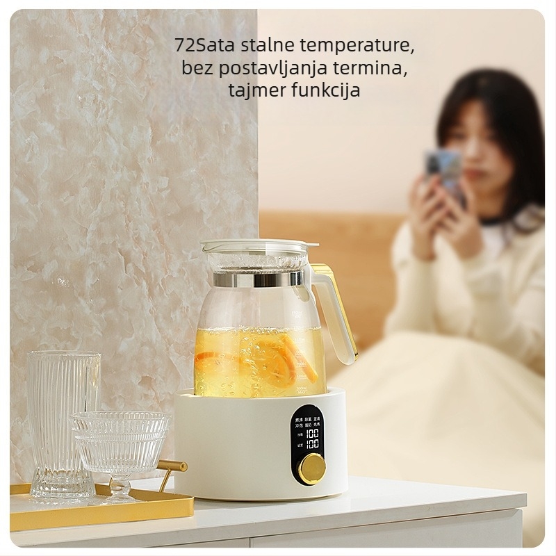Staklena zdravstvena posuda za čaj s digitalnim termostatom, kapacitet 1,5–2 L, 220V, 500–1000W