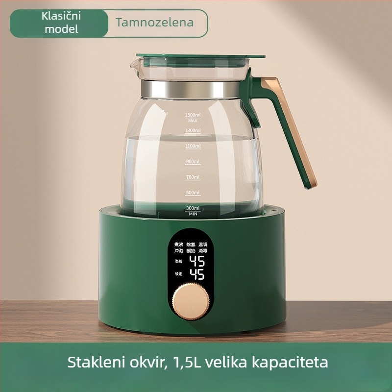 Staklena zdravstvena posuda za čaj s digitalnim termostatom, kapacitet 1,5–2 L, 220V, 500–1000W