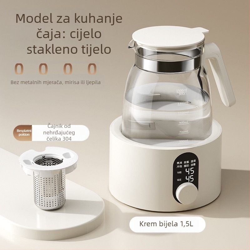 Staklena zdravstvena posuda za čaj s digitalnim termostatom, kapacitet 1,5–2 L, 220V, 500–1000W