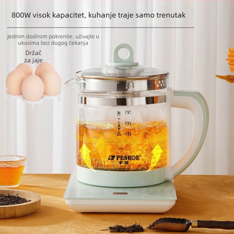 Health pot s kućištem od borosilikatnog stakla, kapacitet 1.5-2 L, 800 W pri 220 V, dodirno upravljanje s digitalnim termostatom, funkcija tajmera