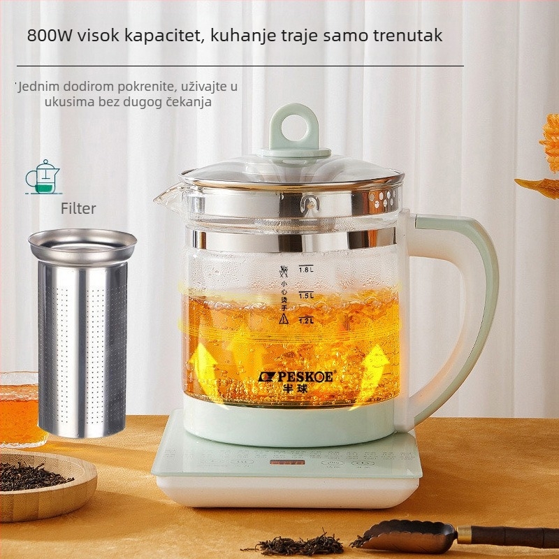 Health pot s kućištem od borosilikatnog stakla, kapacitet 1.5-2 L, 800 W pri 220 V, dodirno upravljanje s digitalnim termostatom, funkcija tajmera