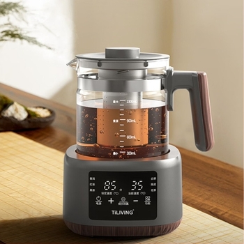 Tiliving OBS-13C02 Stakleni električni čajnik s unutarnjim tankom od nehrđajućeg čelika, 600W, 220V, elektronički termostat, dodirni kontroler, podešavanje temperature, kapacitet 1–1.5 L, za 2–3 osobe