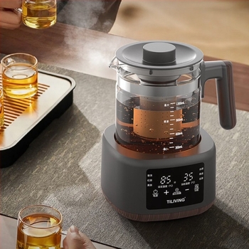 Tiliving OBS-13C02 Stakleni električni čajnik s unutarnjim tankom od nehrđajućeg čelika, 600W, 220V, elektronički termostat, dodirni kontroler, podešavanje temperature, kapacitet 1–1.5 L, za 2–3 osobe