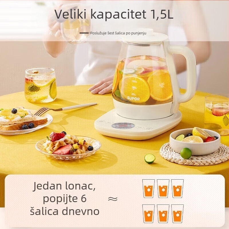 Supor Health Pot 1,5 L električni lonac za zdravlje s dvostrukom izolacijom, digitalnim termostatom i mikroprocesorom, unutarnja staklena posuda