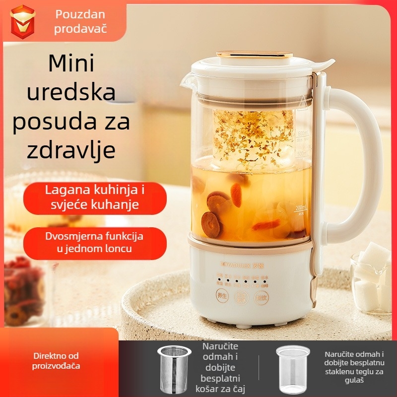 Health Pot električni čajnik s tijelom od visokokvalitetnog borosilikatnog stakla, kapacitet do 1 L, 220 V, 400–500 W, elektronički termostat, model M3-1