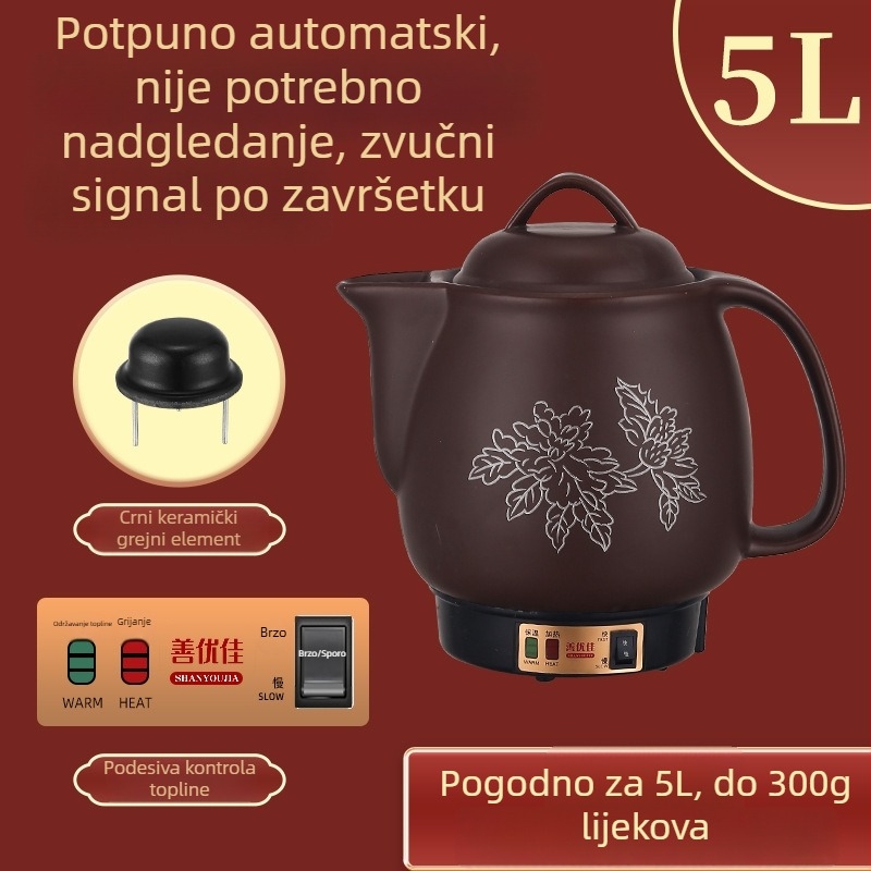 Električni lonac za izvarivanje kineske medicine, od ljubičaste gline, s keramičkom unutarnjom dijelu, kapacitet 3–4 L, model YB-406