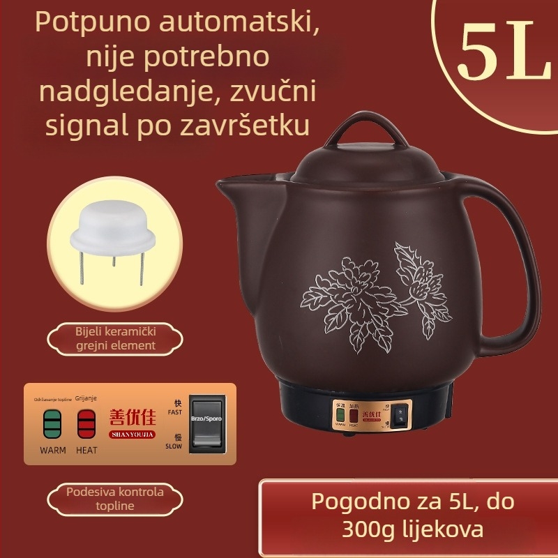 Električni lonac za izvarivanje kineske medicine, od ljubičaste gline, s keramičkom unutarnjom dijelu, kapacitet 3–4 L, model YB-406