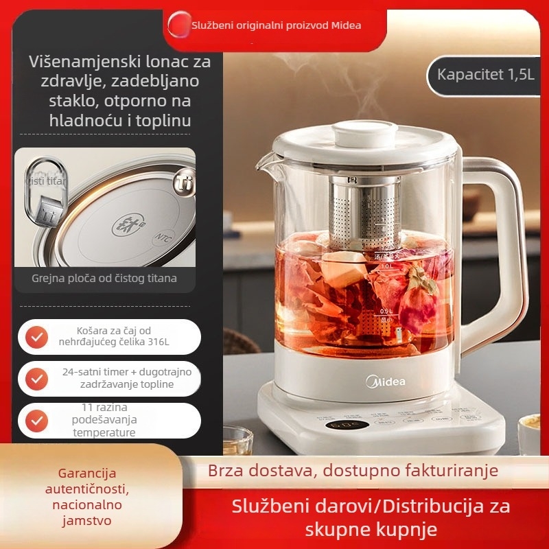Midea Termopot MK-YS18P305, kompaktan za jednu osobu, ured i dom, višenamjenski čajnik s konstantnom temperaturom