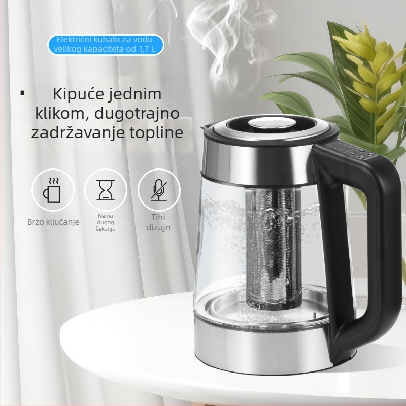 Staklena električna čajnik 2 L s digitalnim termostatom, 220V, 1000W, velika kapaciteta za kućnu upotrebu