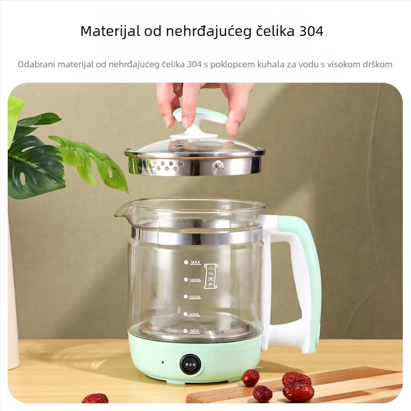 Wellness čajnik od borosilikatnog stakla, višenamjenski električni čajnik, veliki kapacitet za dom i ured, čaj s cvijećem