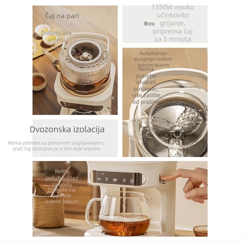 Glasslock čajnik s parnom infuzijom, 1 L, potpuno automatiziran, višenamjenski
