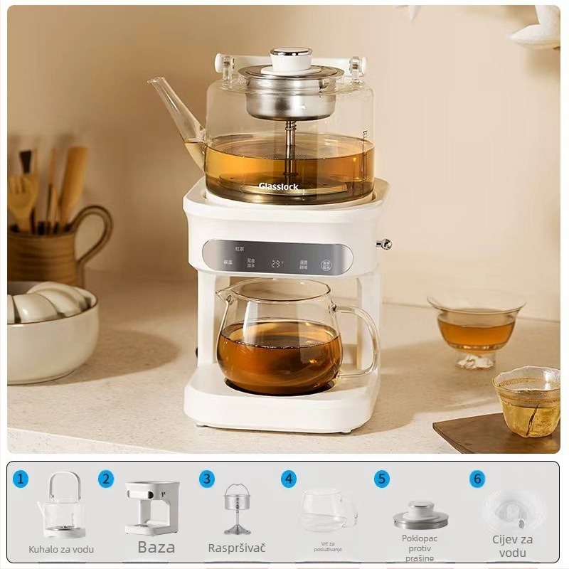 Glasslock čajnik s parnom infuzijom, 1 L, potpuno automatiziran, višenamjenski