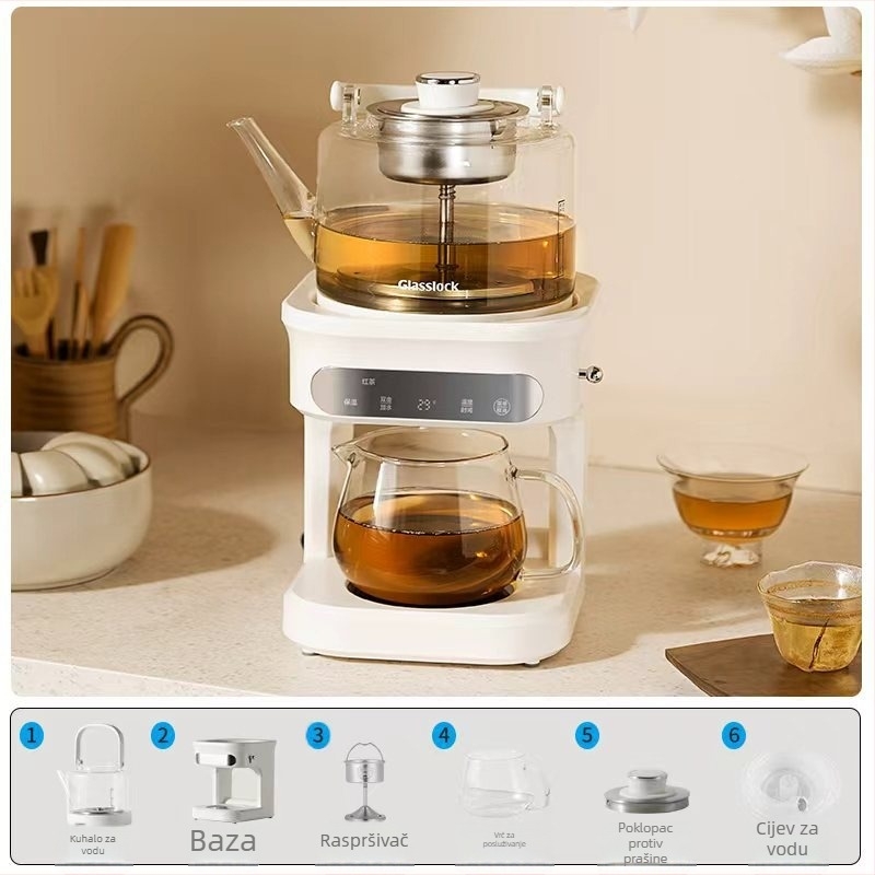 Glasslock čajnik s parnom infuzijom, 1 L, potpuno automatiziran, višenamjenski