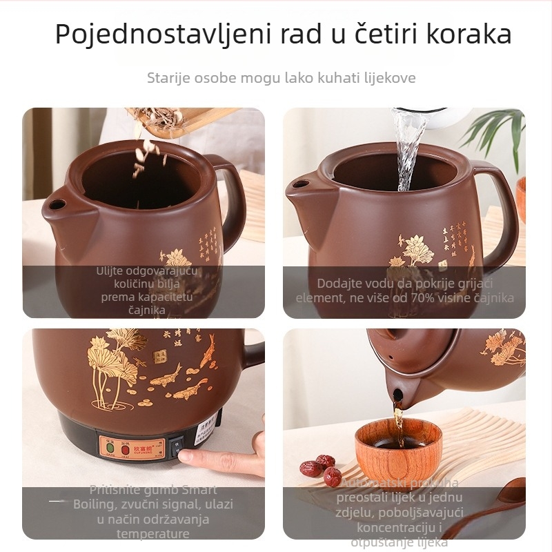 Pot za dekokt električni, potpuno automatski, za tradicionalnu kinesku medicinu, tijelo od ljubičastog pijeska, kapacitet 4 l, model HLK-50