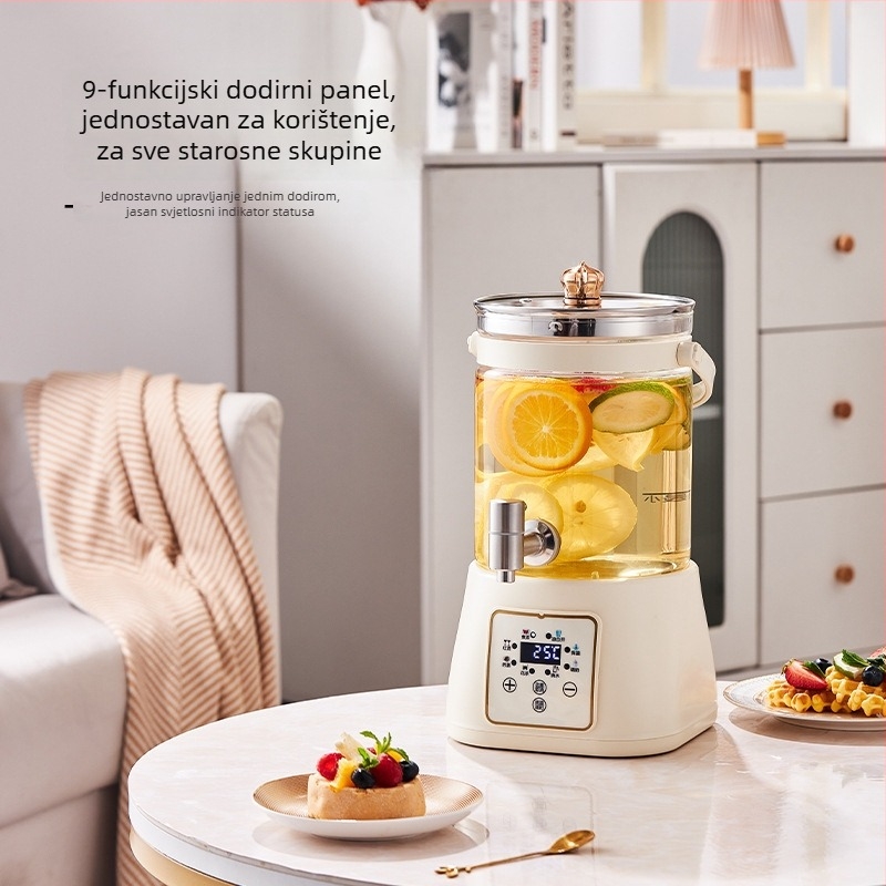 Zdravstveni čajnik s kranom, višenamjenski stakleni čajnik s digitalnim termostatom i mikrokontrolom (1,5–2 L, 800 W, 220 V, stakleni unutarnji spremnik)