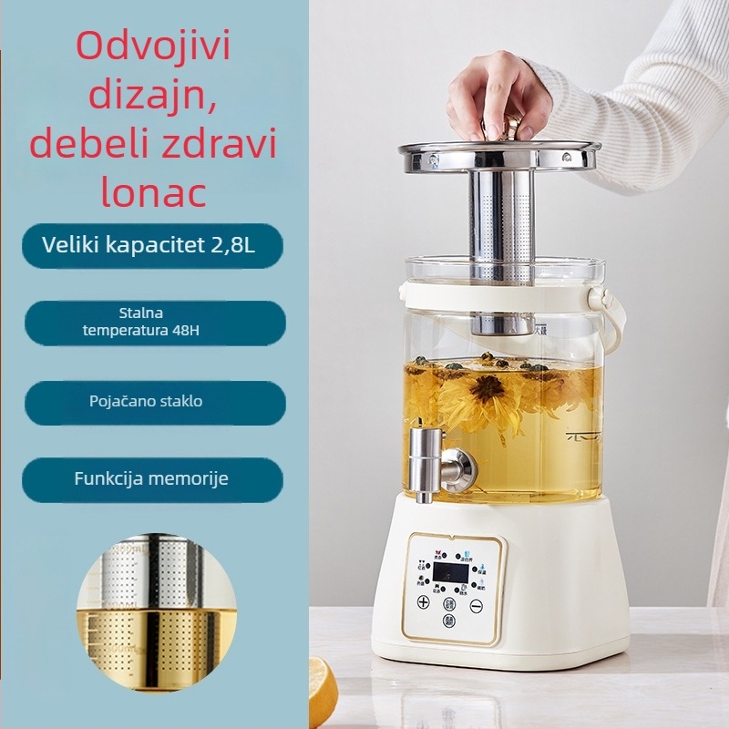 Zdravstveni čajnik s kranom, višenamjenski stakleni čajnik s digitalnim termostatom i mikrokontrolom (1,5–2 L, 800 W, 220 V, stakleni unutarnji spremnik)