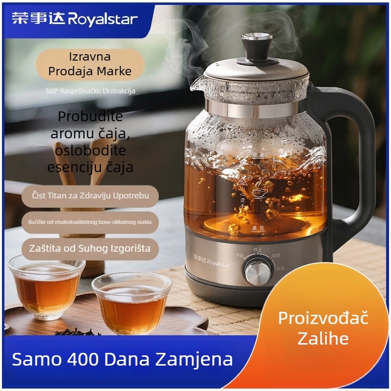 Royalstar čajnik od čistog titana s odjelom čaja i vode, kapacitet 1 L, 220 V, 500–1000 W