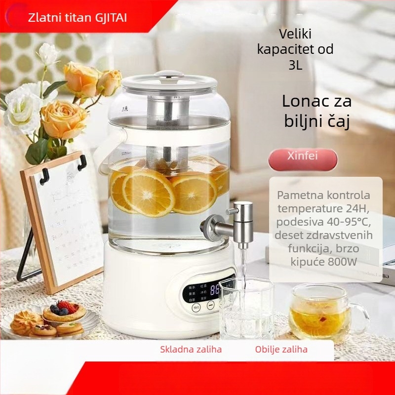 Zdravstveni čajnik s tijelom od borosilikatnog stakla visokog kapaciteta 2–3 L, 800 W, 220 V, dodirno upravljanje elektroničkim termostatom (Model Cuko-k24)
