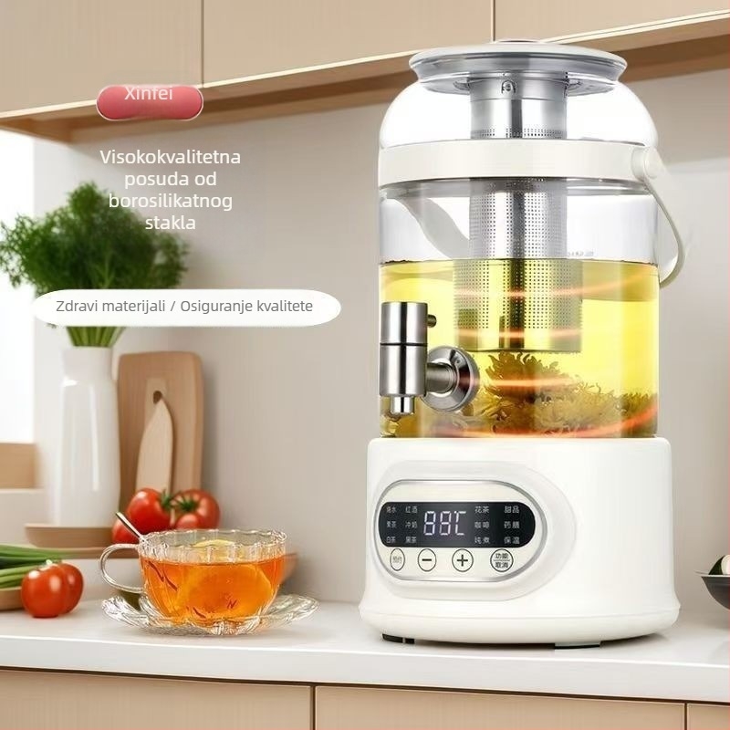 Zdravstveni čajnik s tijelom od borosilikatnog stakla visokog kapaciteta 2–3 L, 800 W, 220 V, dodirno upravljanje elektroničkim termostatom (Model Cuko-k24)