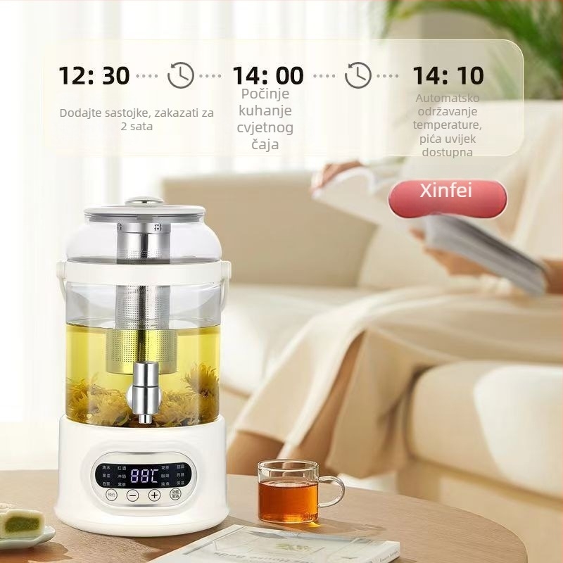 Zdravstveni čajnik s tijelom od borosilikatnog stakla visokog kapaciteta 2–3 L, 800 W, 220 V, dodirno upravljanje elektroničkim termostatom (Model Cuko-k24)